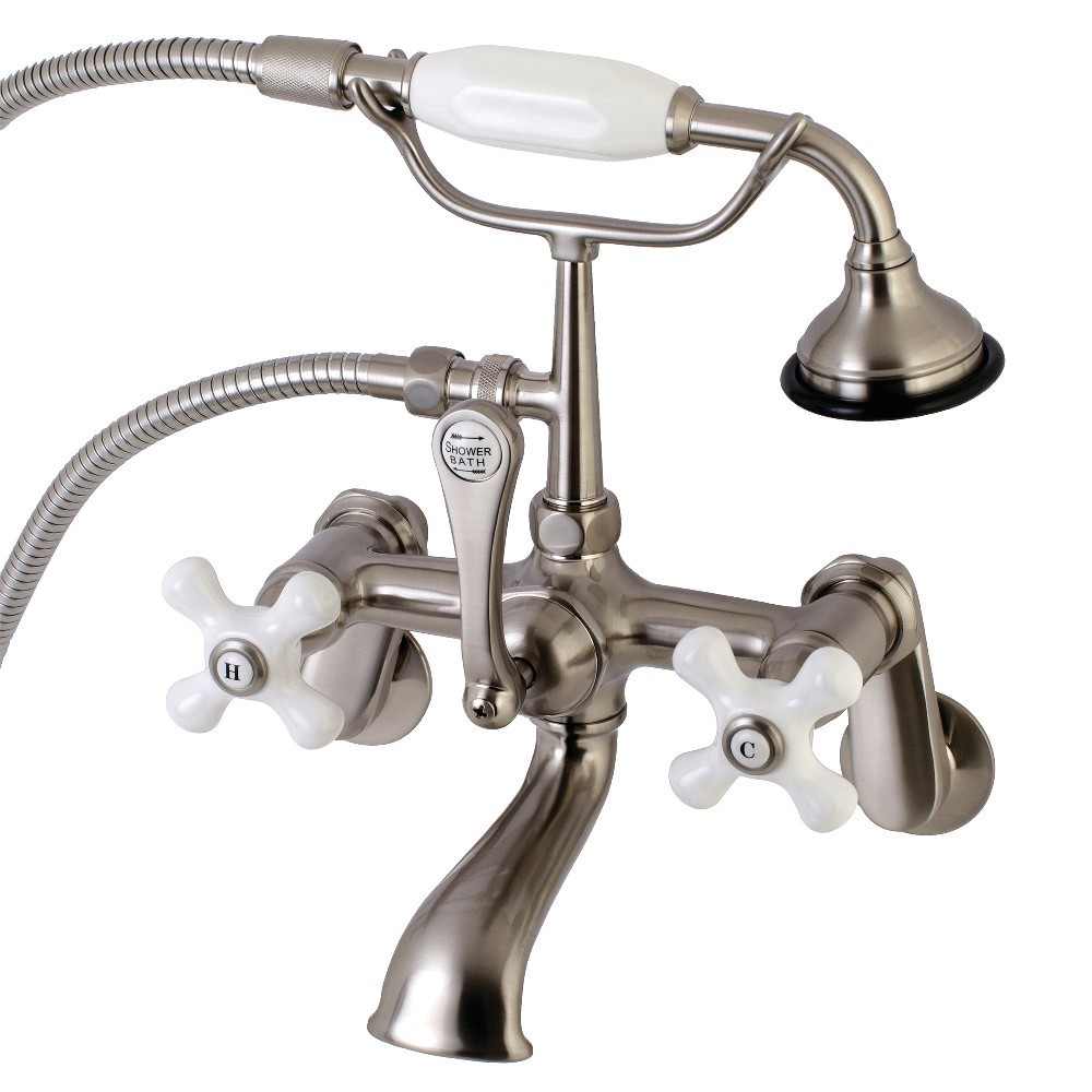 Kingston Brass Aqua Vintage Wall Mount Tub Faucet with Hand Shower, Brushed Nickel