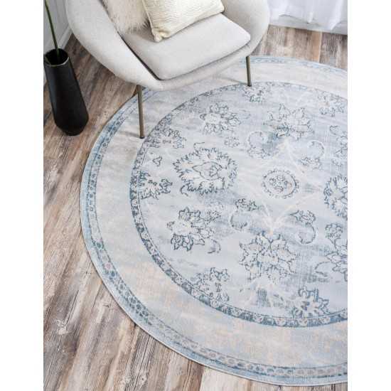 Rug Unique Loom Paris Light Blue Round 6' 0 x 6' 0