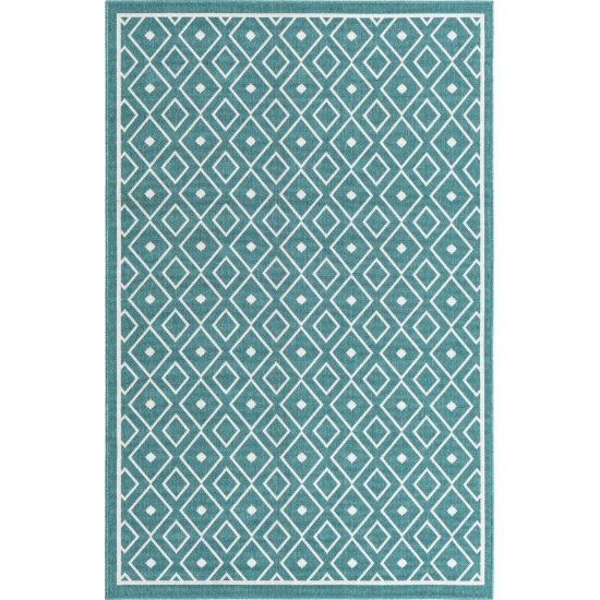 Rug Unique Loom Outdoor Trellis Teal Sample 1' 3 x 1' 3