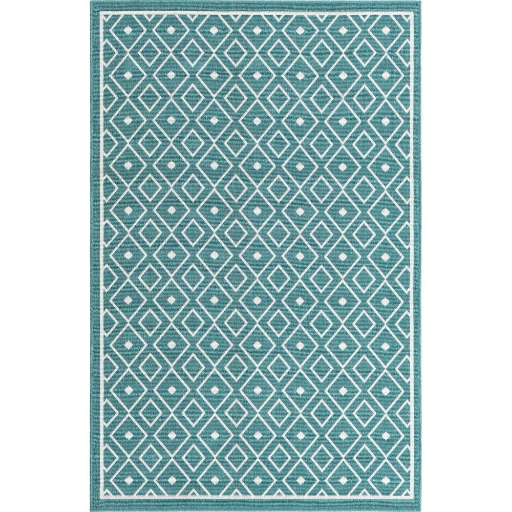 Rug Unique Loom Outdoor Trellis Teal Sample 1' 3 x 1' 3