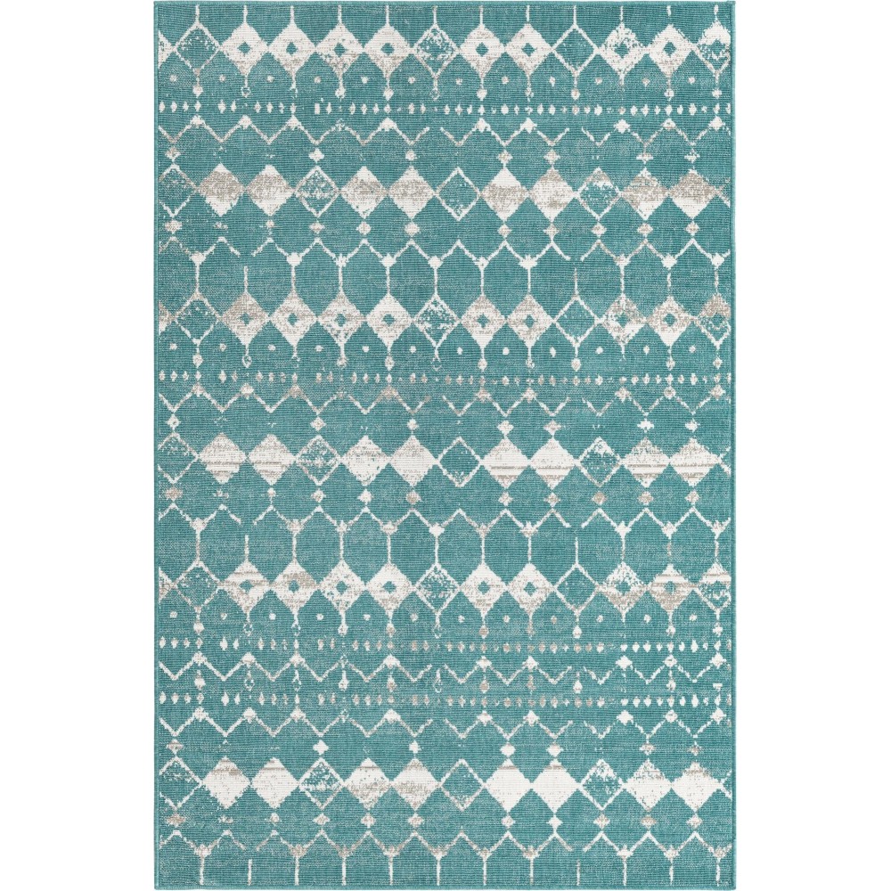 Rug Unique Loom Outdoor Trellis Teal Sample 1' 3 x 1' 3