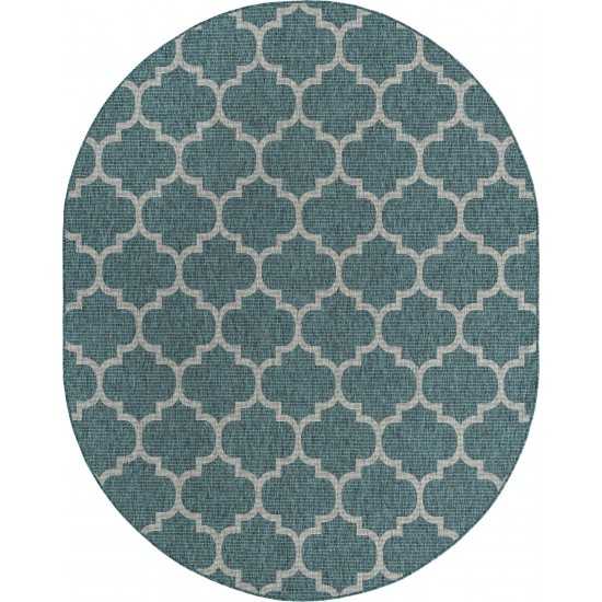 Rug Unique Loom Outdoor Trellis Teal Oval 8' 0 x 10' 0