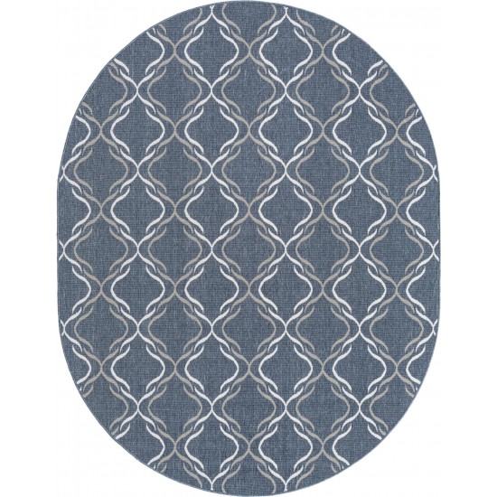 Rug Unique Loom Outdoor Trellis Navy Blue Oval 7' 10 x 10' 0