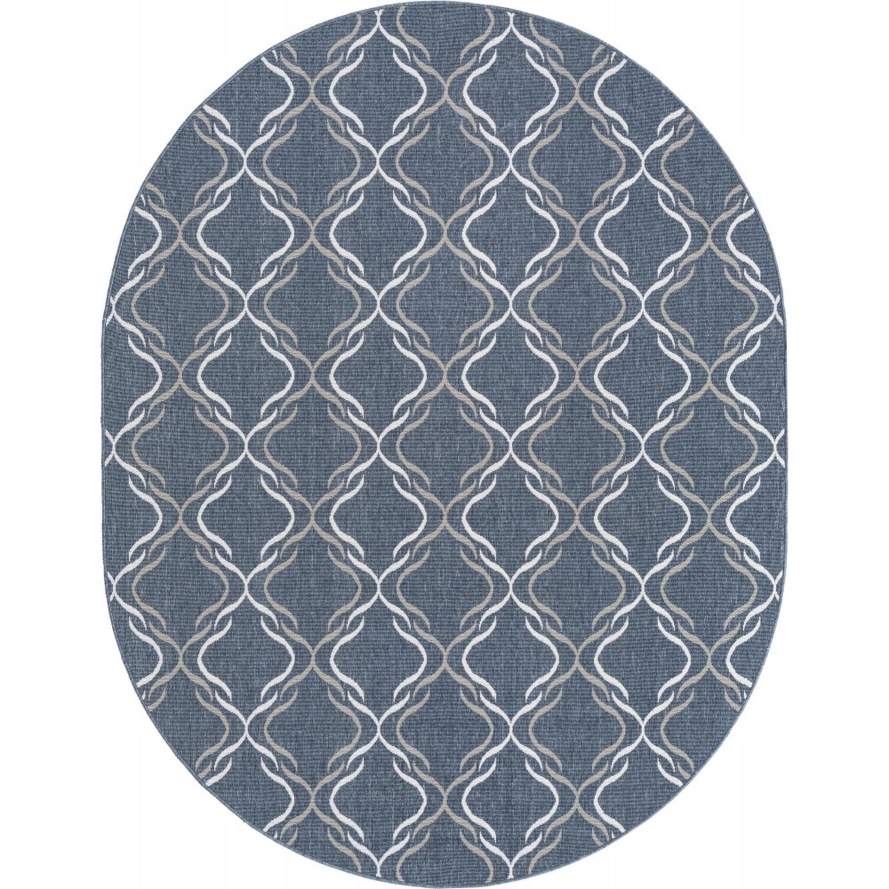 Rug Unique Loom Outdoor Trellis Navy Blue Oval 7' 10 x 10' 0