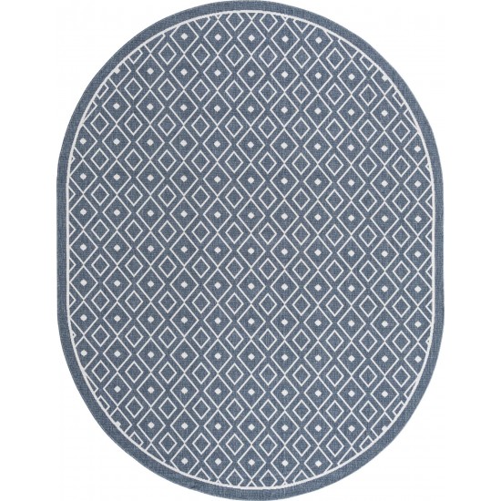 Rug Unique Loom Outdoor Trellis Navy Blue Oval 7' 10 x 10' 0