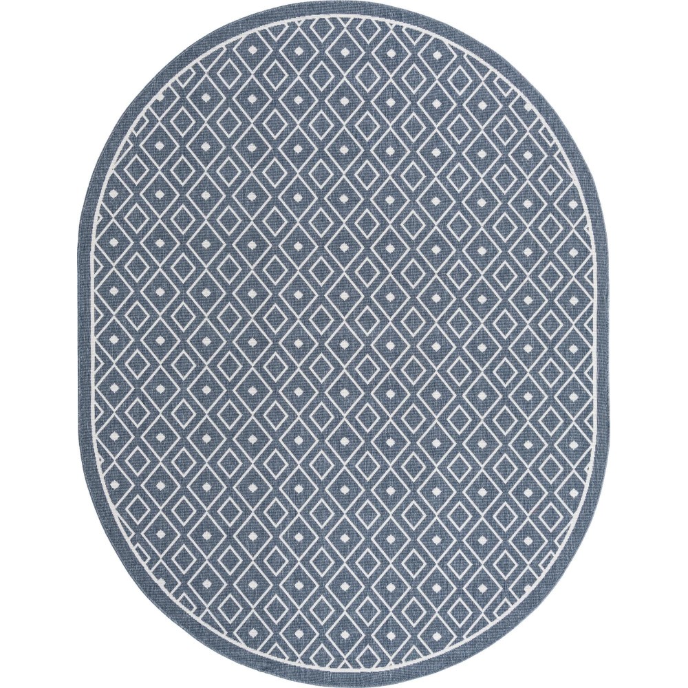 Rug Unique Loom Outdoor Trellis Navy Blue Oval 7' 10 x 10' 0