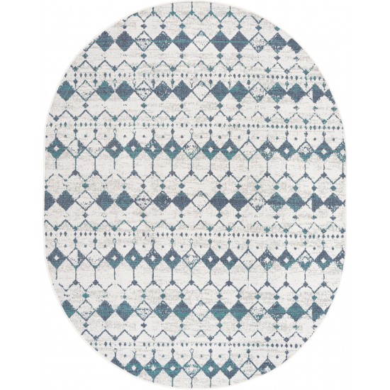 Rug Unique Loom Outdoor Trellis Ivory/Blue Oval 7' 10 x 10' 0