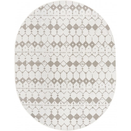 Rug Unique Loom Outdoor Trellis Ivory/Gray Oval 7' 10 x 10' 0