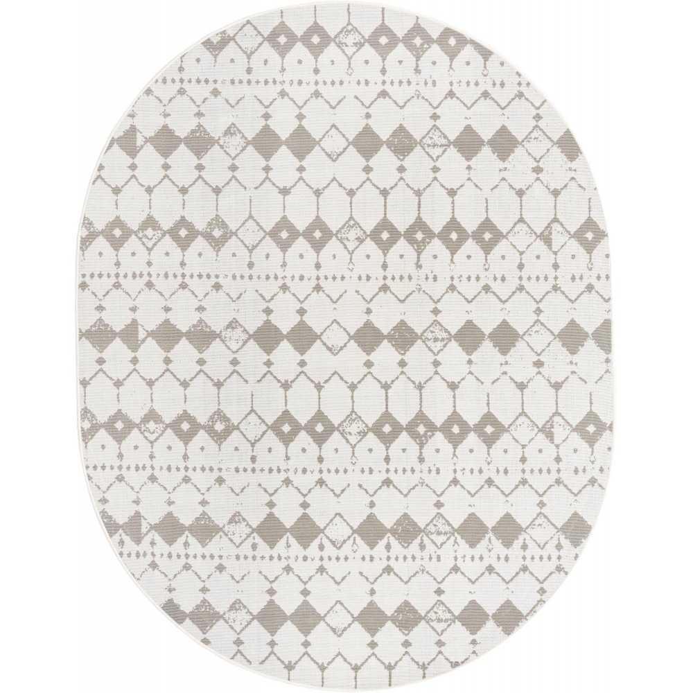 Rug Unique Loom Outdoor Trellis Ivory/Gray Oval 7' 10 x 10' 0