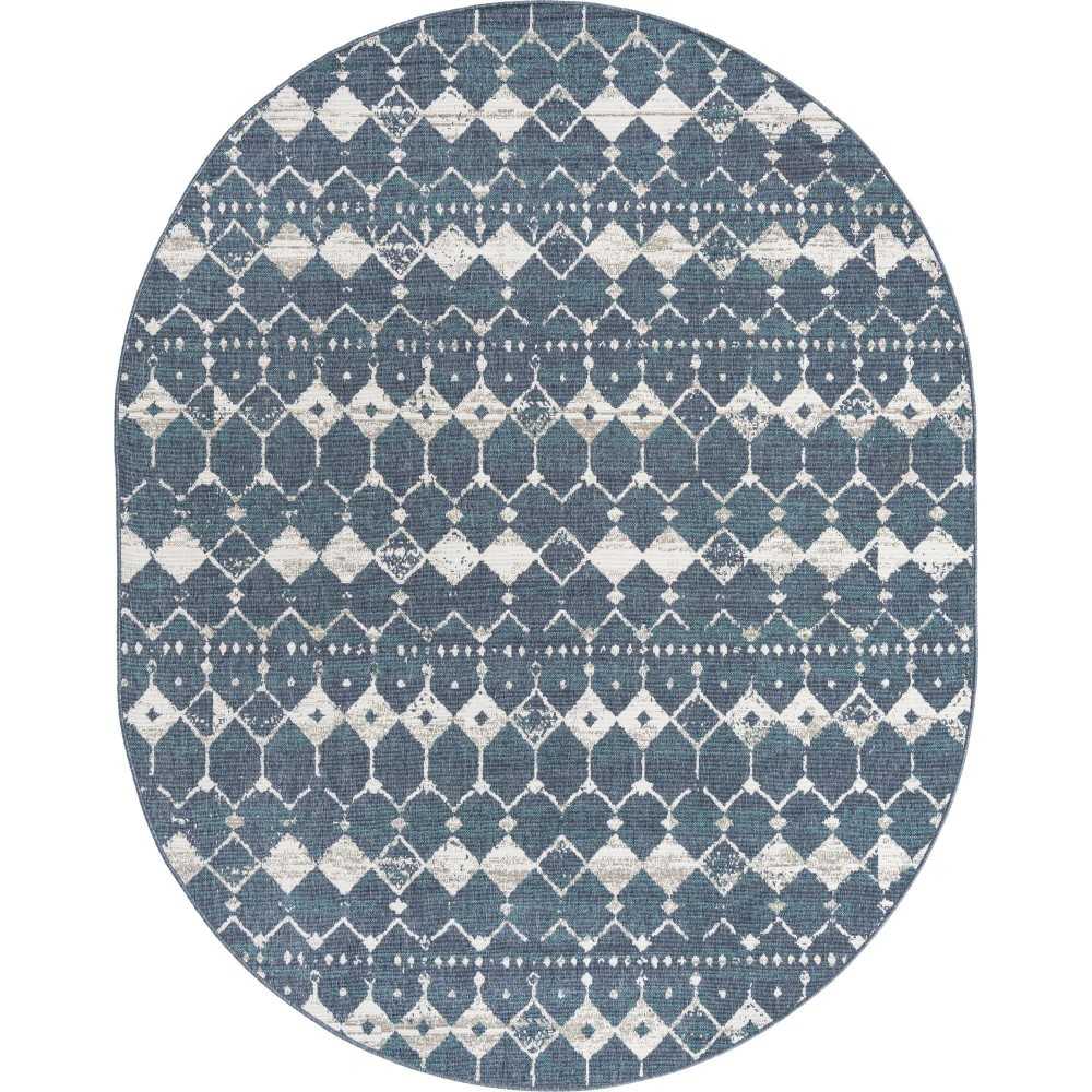 Rug Unique Loom Outdoor Trellis Navy Blue Oval 7' 10 x 10' 0