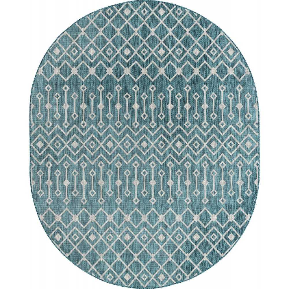 Rug Unique Loom Outdoor Trellis Teal Oval 7' 10 x 10' 0