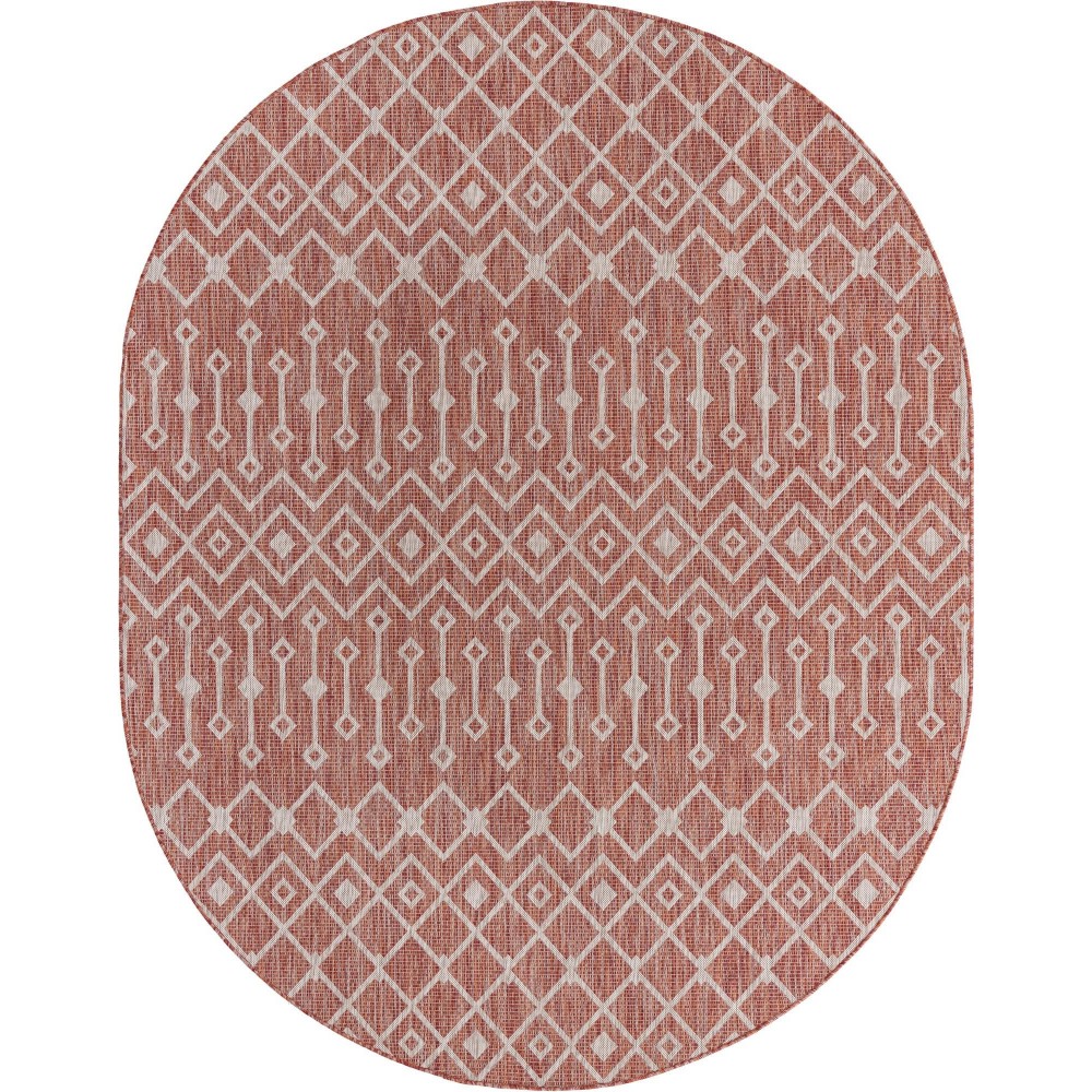 Rug Unique Loom Outdoor Trellis Rust Red Oval 7' 10 x 10' 0