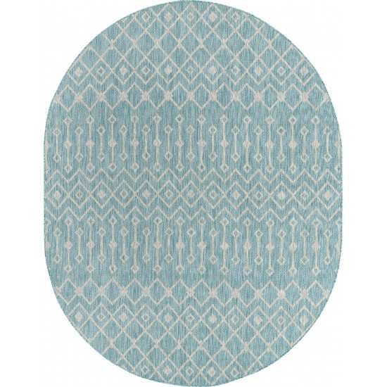 Rug Unique Loom Outdoor Trellis Aqua Blue Oval 7' 10 x 10' 0