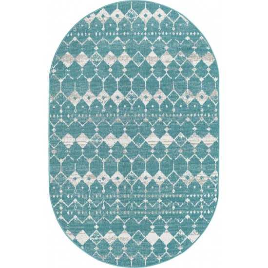 Rug Unique Loom Outdoor Trellis Teal Oval 5' 3 x 8' 0