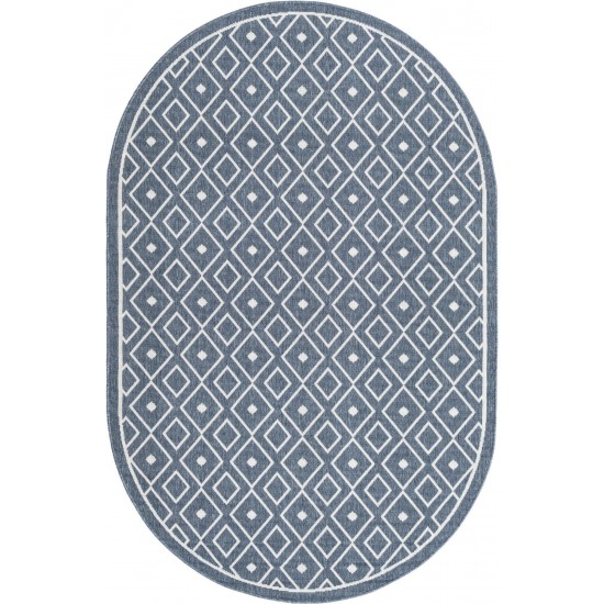 Rug Unique Loom Outdoor Trellis Navy Blue Oval 5' 3 x 8' 0