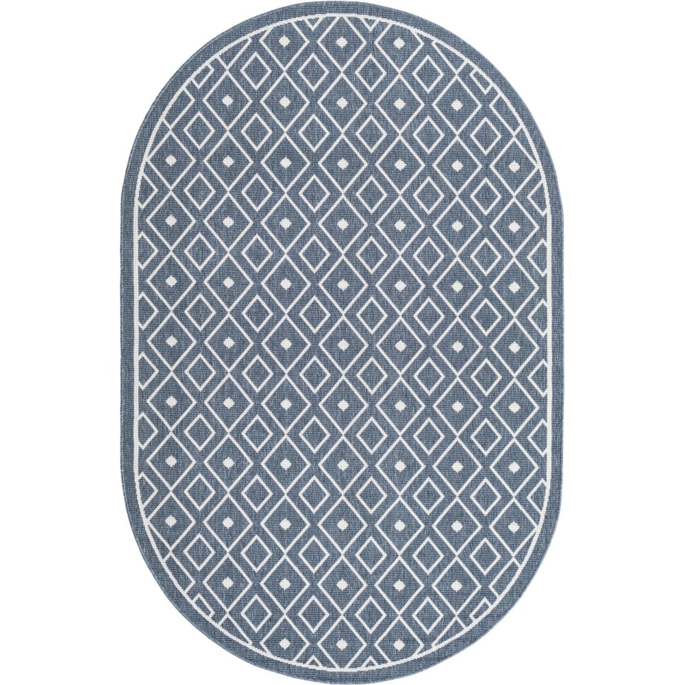 Rug Unique Loom Outdoor Trellis Navy Blue Oval 5' 3 x 8' 0