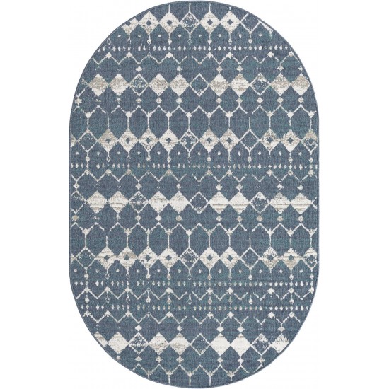 Rug Unique Loom Outdoor Trellis Navy Blue Oval 5' 3 x 8' 0