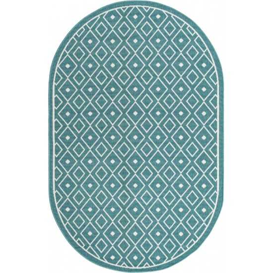 Rug Unique Loom Outdoor Trellis Teal Oval 5' 3 x 8' 0