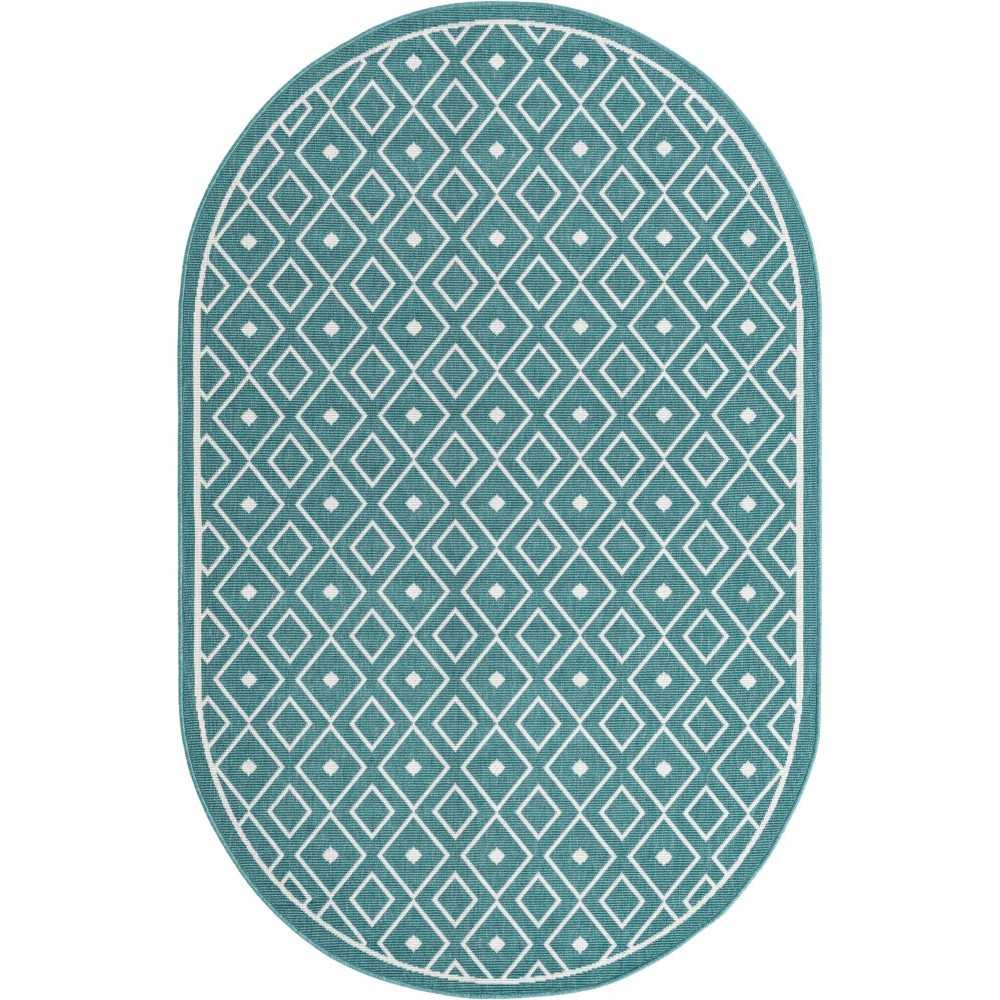 Rug Unique Loom Outdoor Trellis Teal Oval 5' 3 x 8' 0 Rug Unique Loom Outdoor Trellis Teal Oval 5' 3 x 8' 0