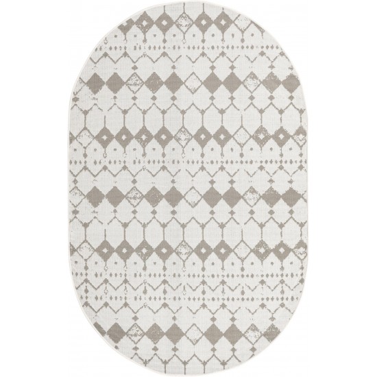 Rug Unique Loom Outdoor Trellis Ivory/Gray Oval 5' 3 x 8' 0