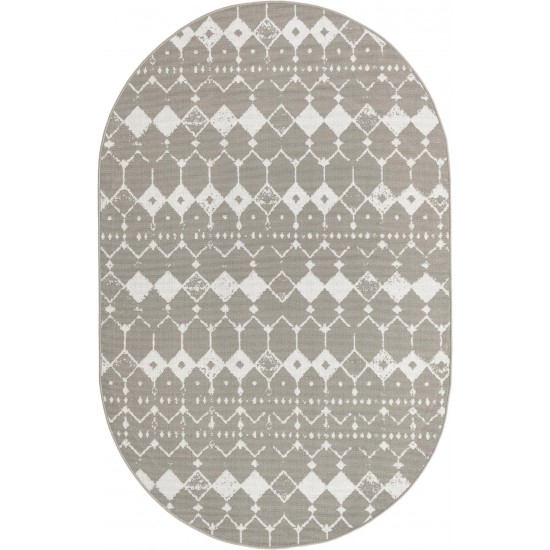 Rug Unique Loom Outdoor Trellis Gray Oval 5' 3 x 8' 0