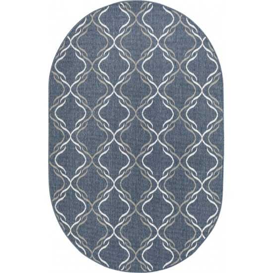 Rug Unique Loom Outdoor Trellis Navy Blue Oval 5' 3 x 8' 0