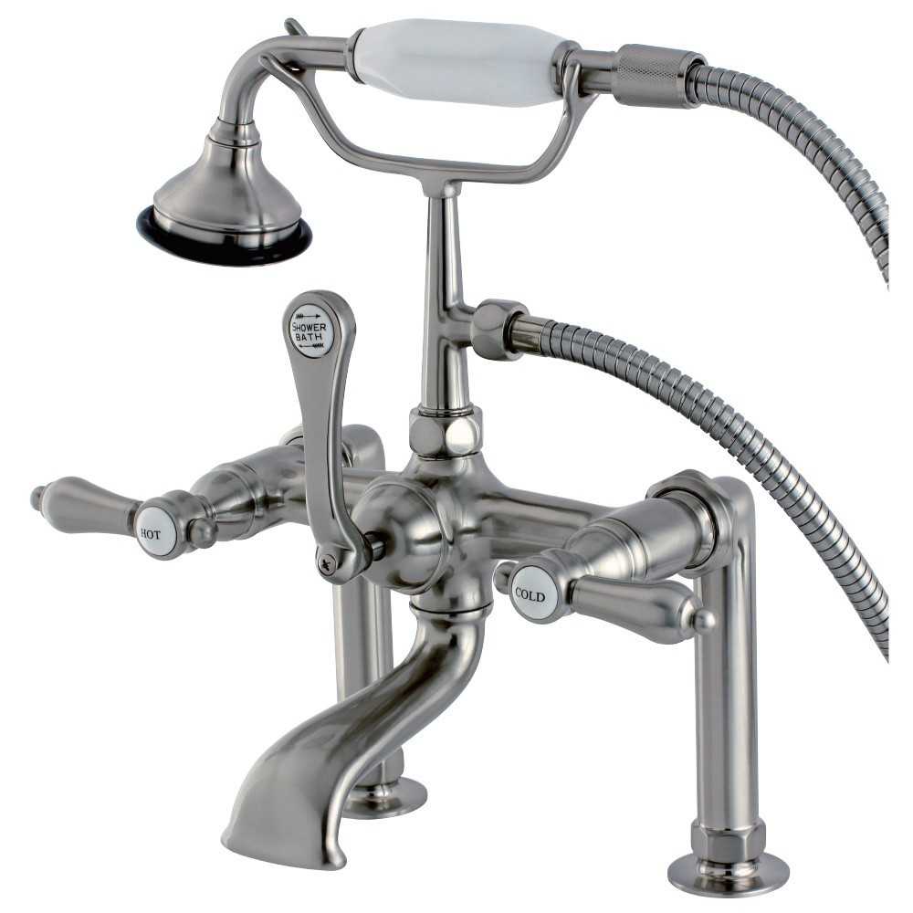 Aqua Vintage Heirloom Deck Mount Clawfoot Tub Faucet, Brushed Nickel