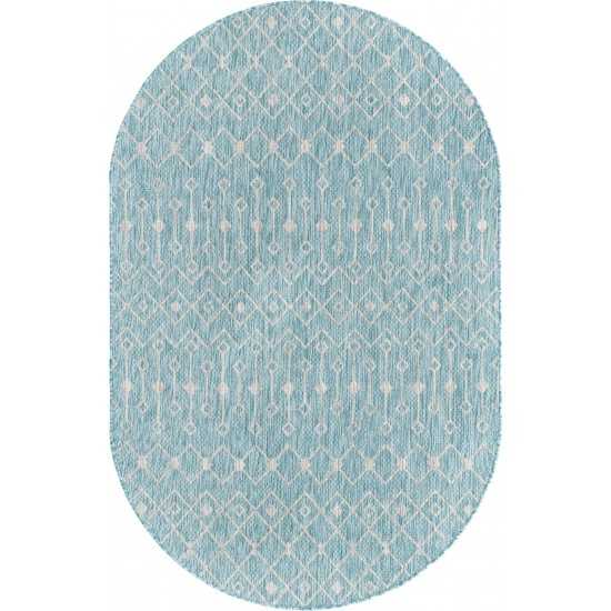 Rug Unique Loom Outdoor Trellis Aqua Blue Oval 5' 3 x 8' 0