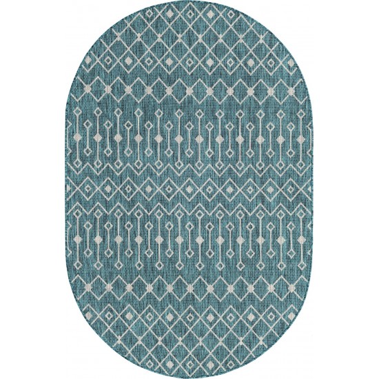 Rug Unique Loom Outdoor Trellis Teal Oval 5' 3 x 8' 0