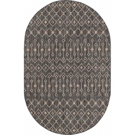 Rug Unique Loom Outdoor Trellis Charcoal Gray Oval 5' 3 x 8' 0