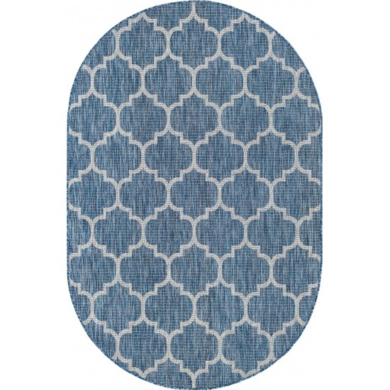 Rug Unique Loom Outdoor Trellis Navy Blue Oval 5' 0 x 8' 0