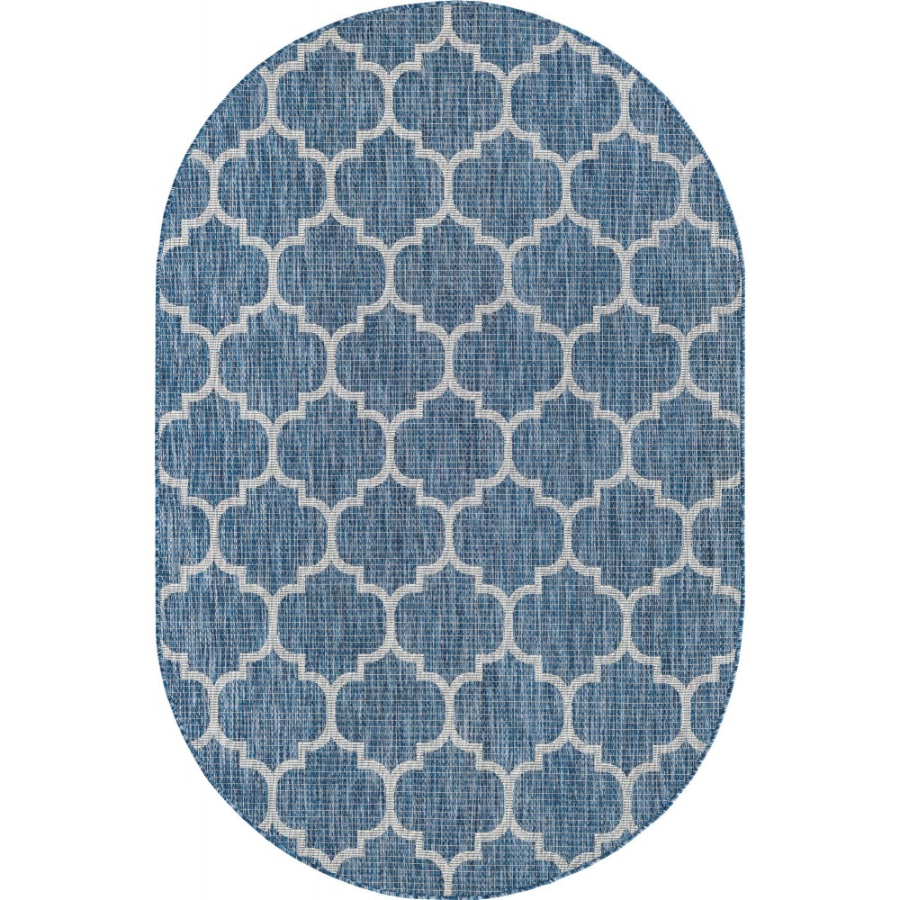 Rug Unique Loom Outdoor Trellis Navy Blue Oval 5' 0 x 8' 0