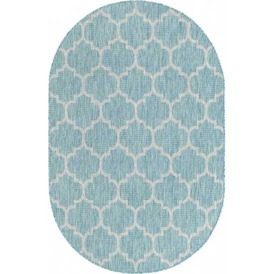 Rug Unique Loom Outdoor Trellis Aquamarine Oval 5' 0 x 8' 0