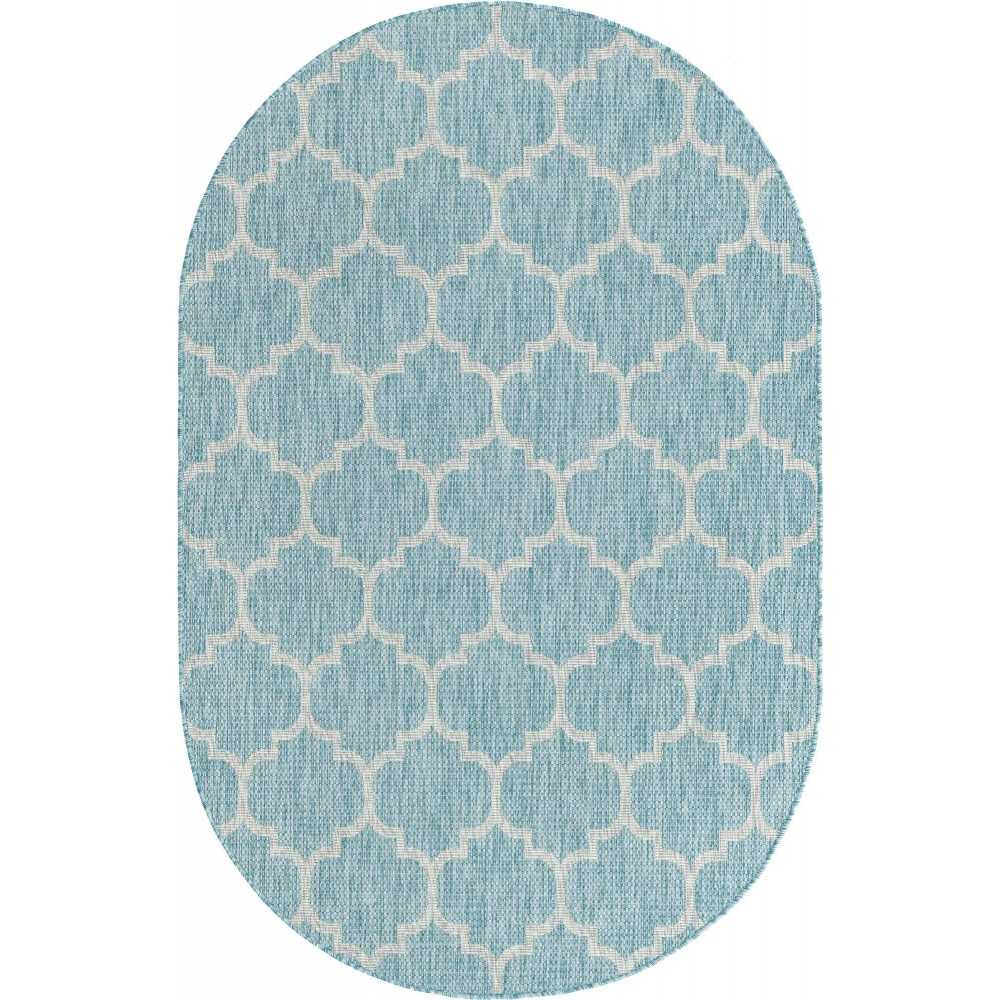 Rug Unique Loom Outdoor Trellis Aquamarine Oval 5' 0 x 8' 0