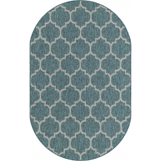 Rug Unique Loom Outdoor Trellis Teal Oval 5' 0 x 8' 0