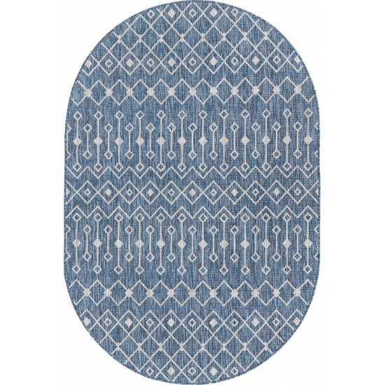 Rug Unique Loom Outdoor Trellis Blue Oval 5' 0 x 8' 0