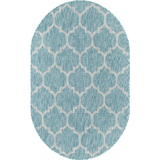 Rug Unique Loom Outdoor Trellis Aquamarine Oval 3' 3 x 5' 3