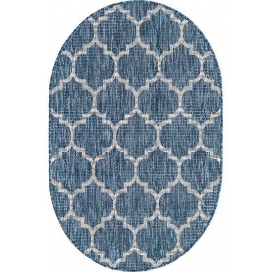 Rug Unique Loom Outdoor Trellis Navy Blue Oval 3' 3 x 5' 3