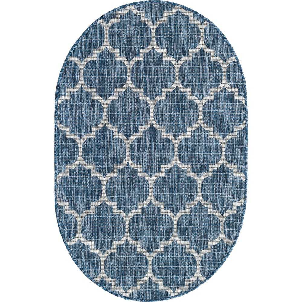 Rug Unique Loom Outdoor Trellis Navy Blue Oval 3' 3 x 5' 3