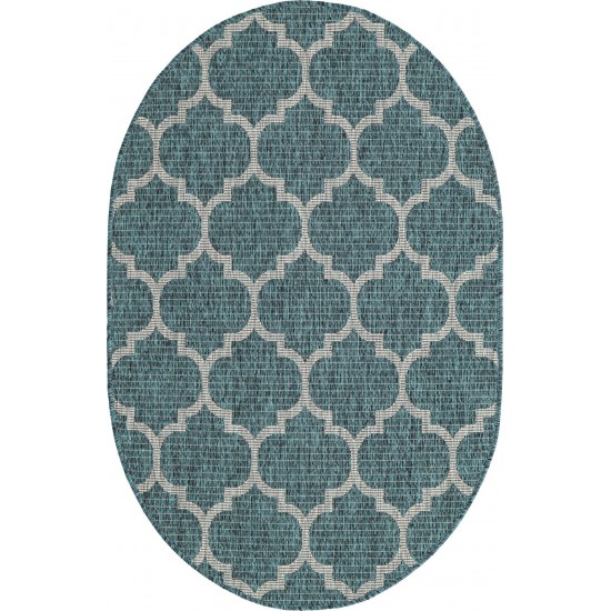 Rug Unique Loom Outdoor Trellis Teal Oval 3' 3 x 5' 3