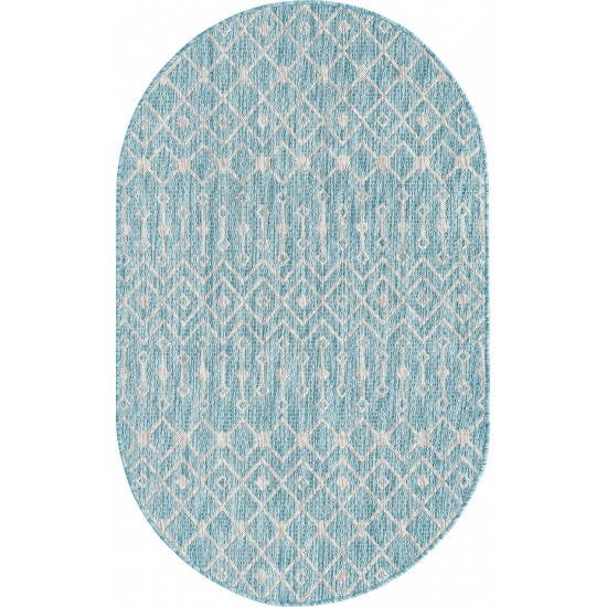 Rug Unique Loom Outdoor Trellis Aqua Blue Oval 3' 3 x 5' 3