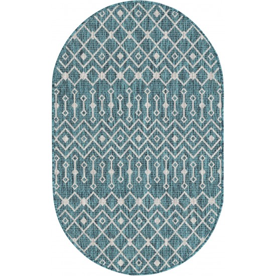 Rug Unique Loom Outdoor Trellis Teal Oval 3' 3 x 5' 3