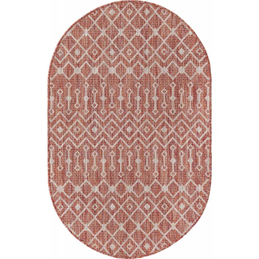 Rug Unique Loom Outdoor Trellis Rust Red Oval 3' 3 x 5' 3