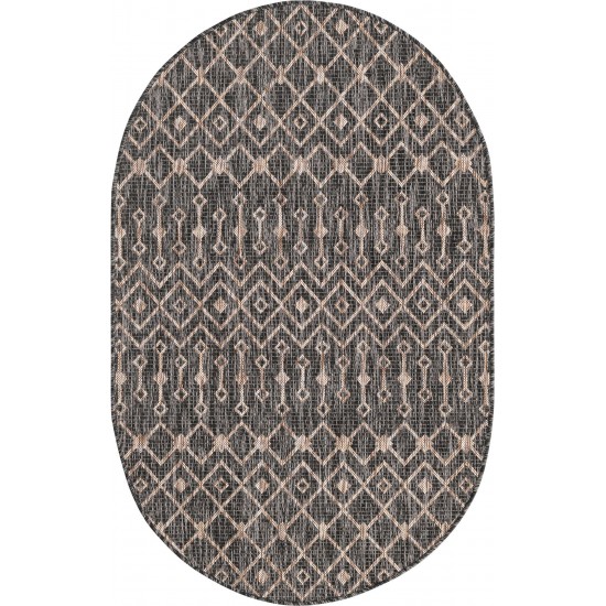 Rug Unique Loom Outdoor Trellis Charcoal Gray Oval 3' 3 x 5' 3