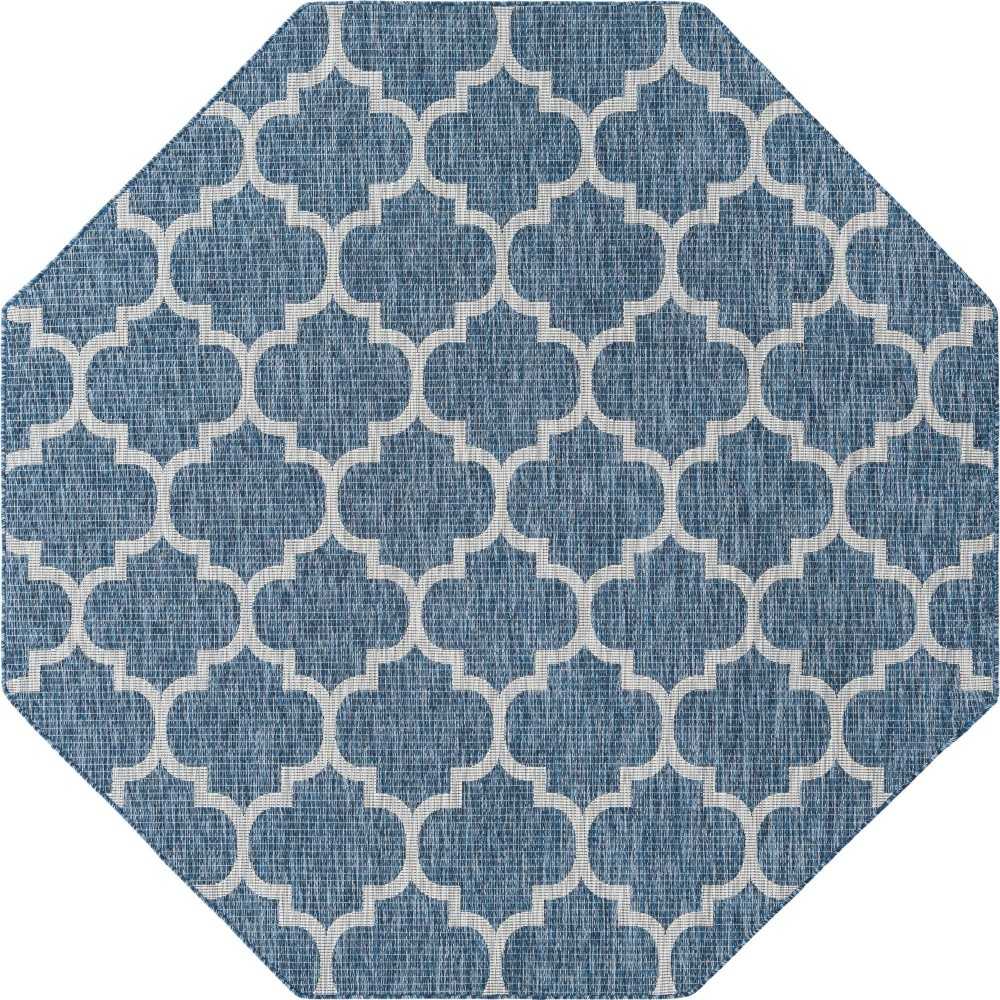 Rug Unique Loom Outdoor Trellis Navy Blue Octagon 8' 0 x 8' 0