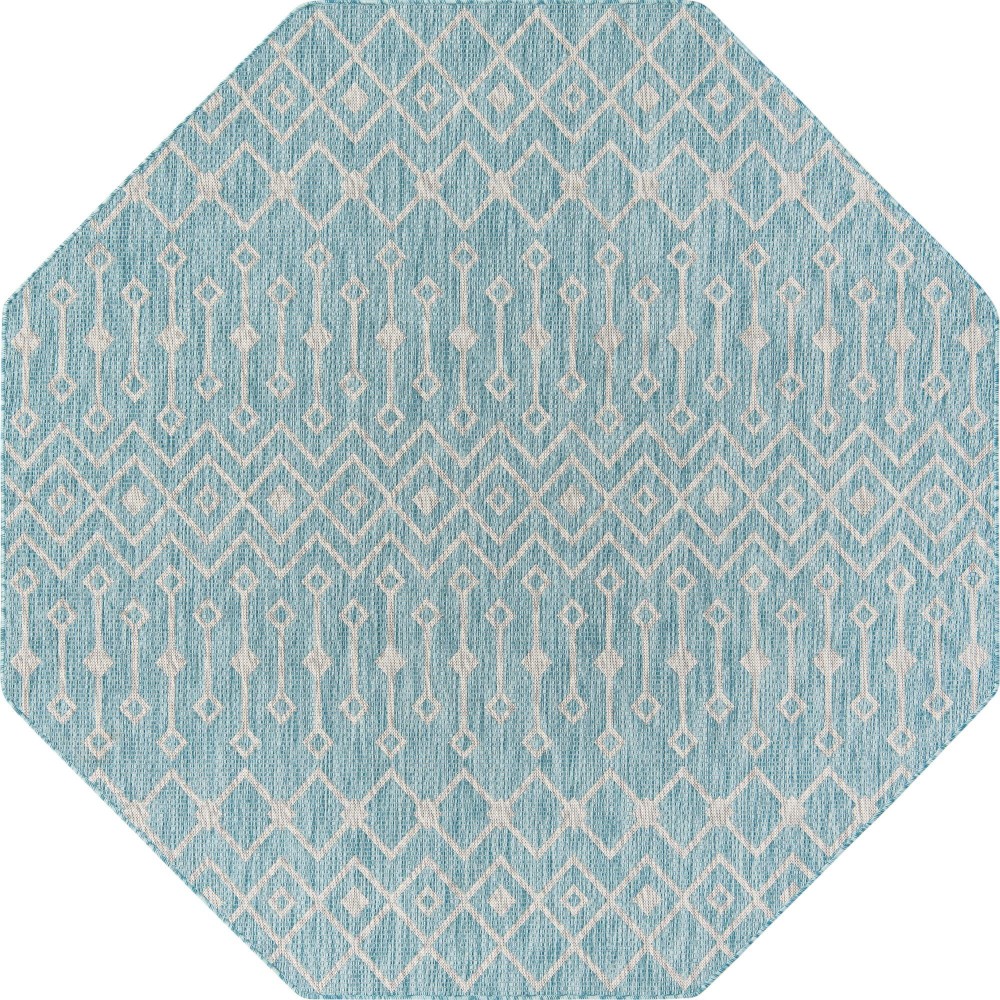 Rug Unique Loom Outdoor Trellis Aqua Blue Octagon 7' 10 x 7' 10