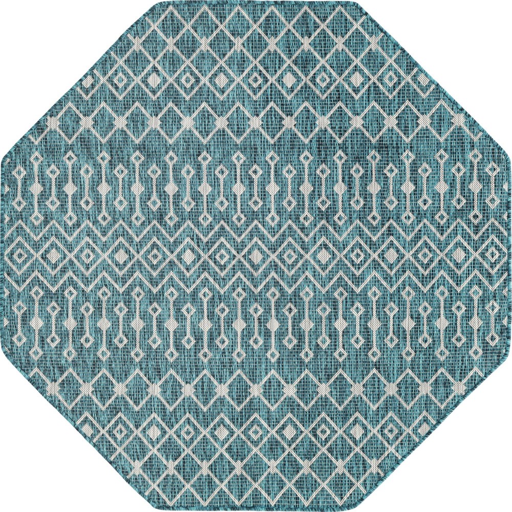 Rug Unique Loom Outdoor Trellis Teal Octagon 5' 3 x 5' 3