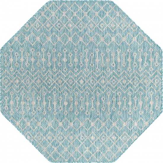 Rug Unique Loom Outdoor Trellis Aqua Blue Octagon 5' 3 x 5' 3