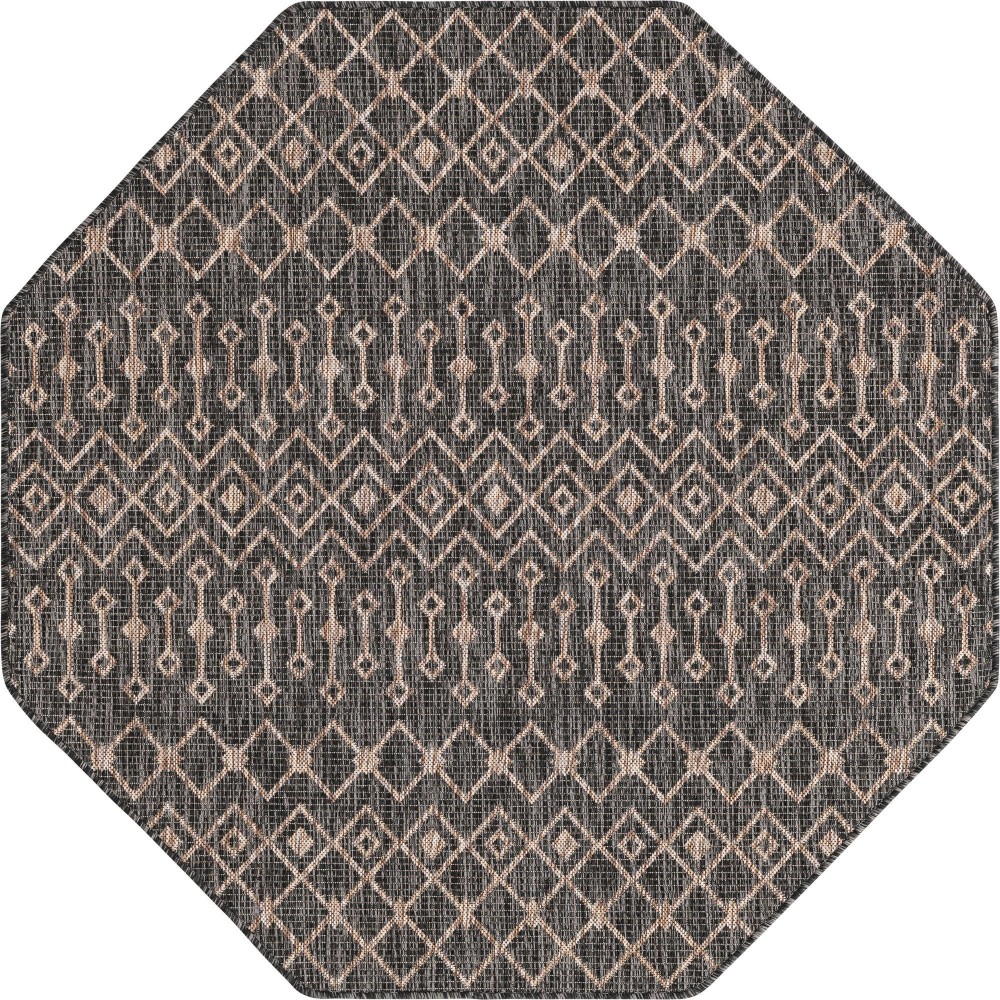 Rug Unique Loom Outdoor Trellis Charcoal Gray Octagon 5' 3 x 5' 3