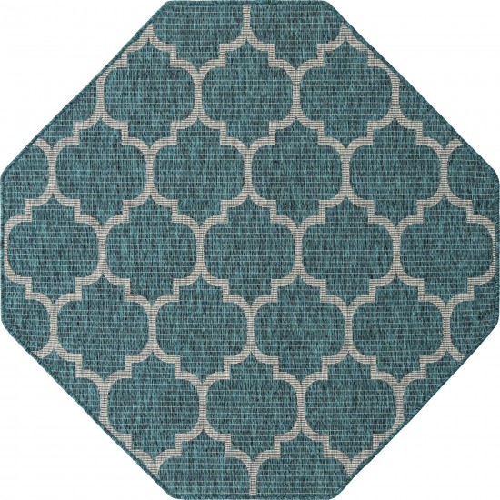 Rug Unique Loom Outdoor Trellis Teal Octagon 5' 0 x 5' 0